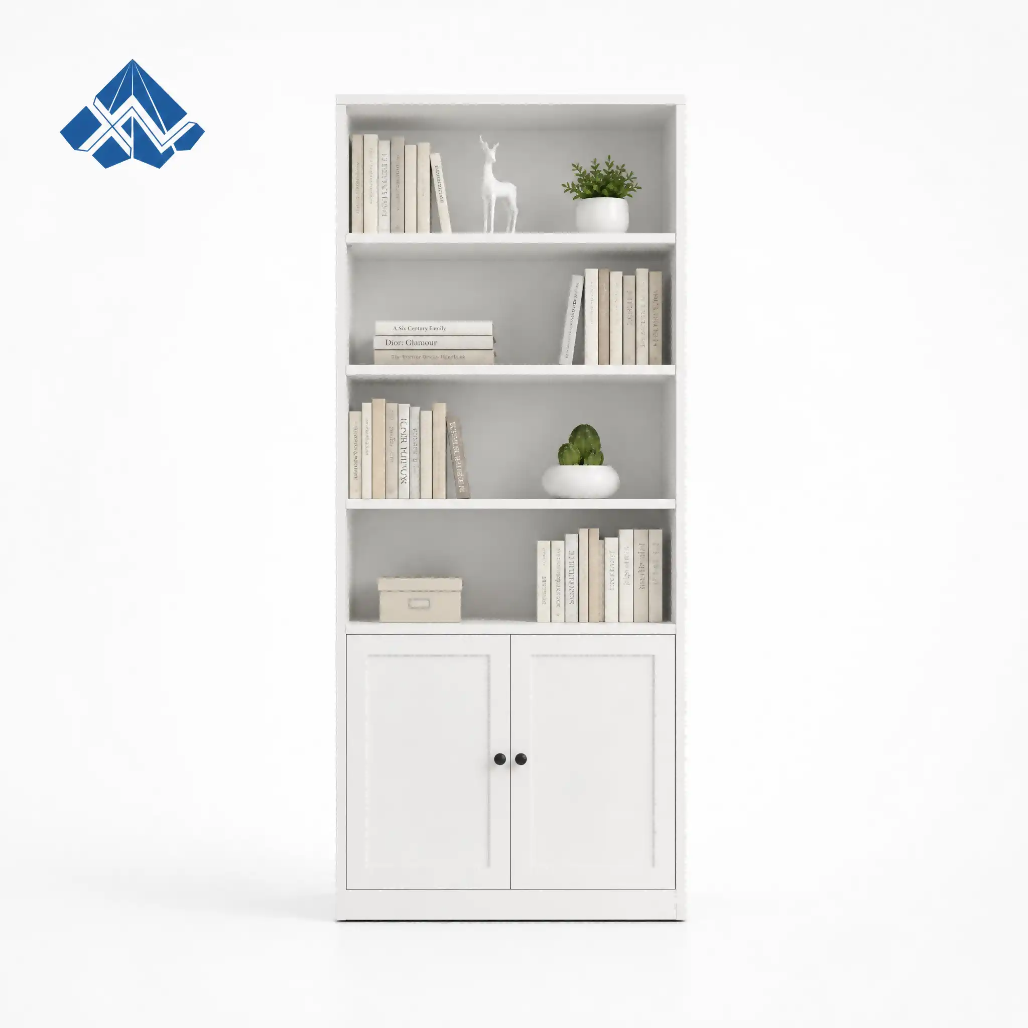 4‑Tier Double‑Door Low Bookcase